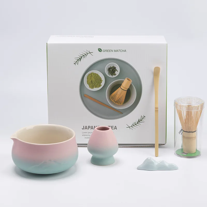 Ceramic Matcha Tea Set - Mountain Gradient Design...