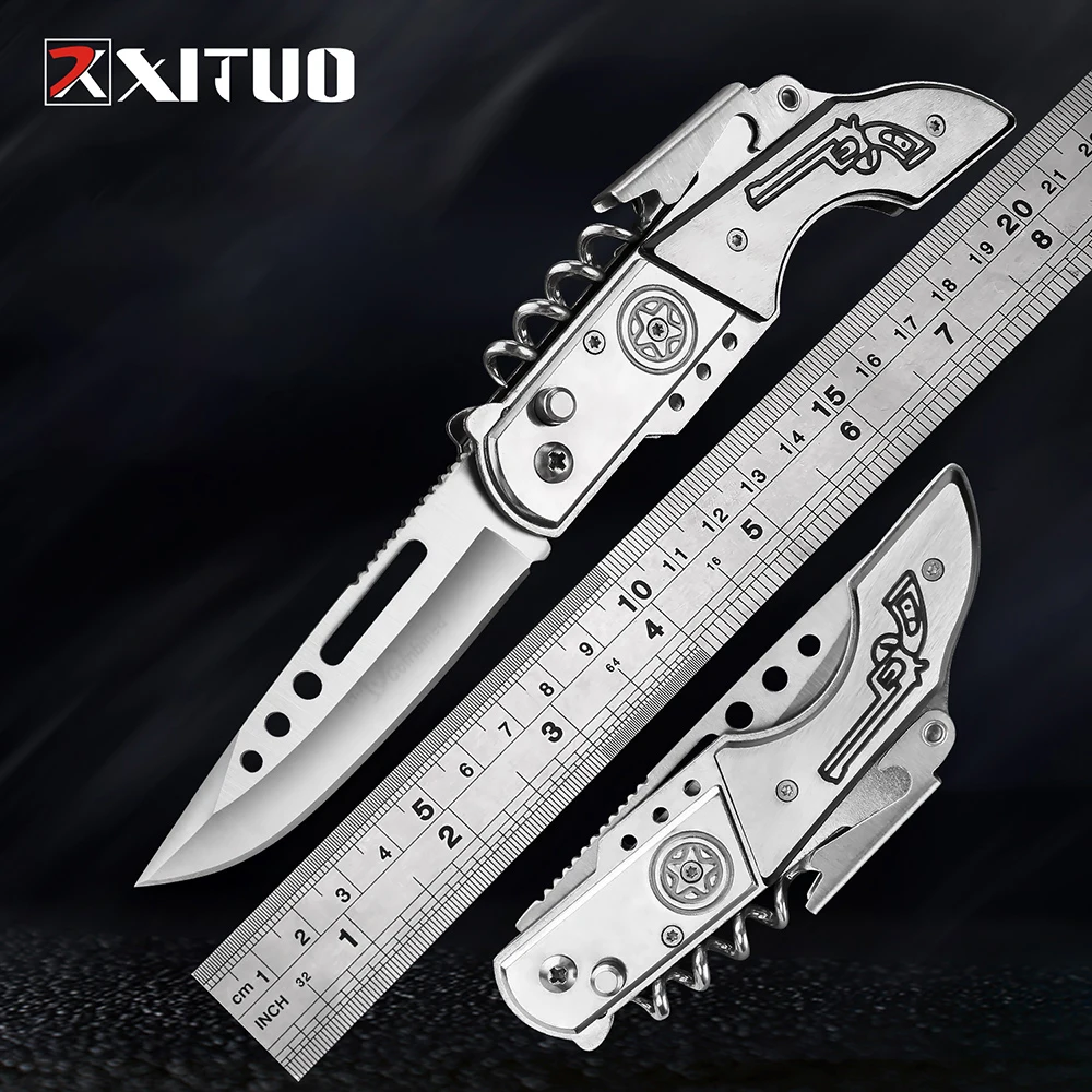 

Outdoor multi folding knife with bottle opener carry portable Fishing Hiking camping survival folding knife sharp fruit knife