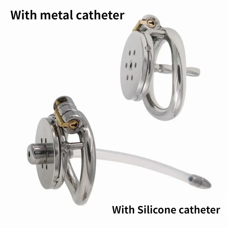 Male Chastity Belt Flat Round Hole Metal Chastity Lock Cock Cage Urethral Catheter Penis Ring 성인용품 Adult Sex Toys Gay Men18