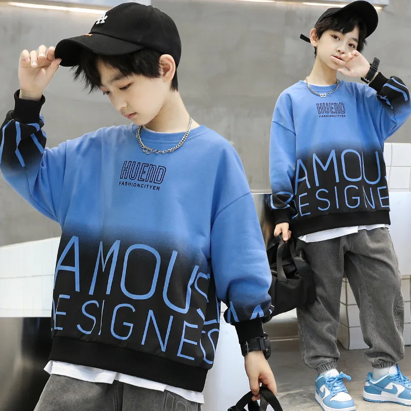 

Teen Boys Clothing Spring Autumn Fashion Hoodies Pullovers Kids Clothes Letter Print Tie Dye Gradient Sweatshirt Tops 10 12 14 Y