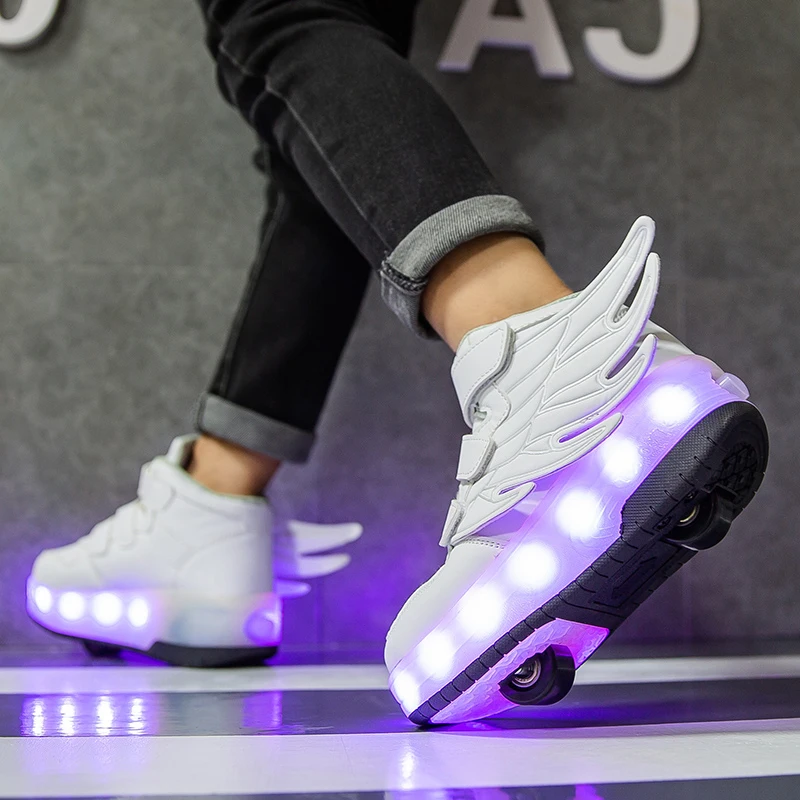 Roller Skate Shoes Kids Fashion Casual Sport Sneaker Boy Girl Toys Led Lighted Wing Boots Children Boots