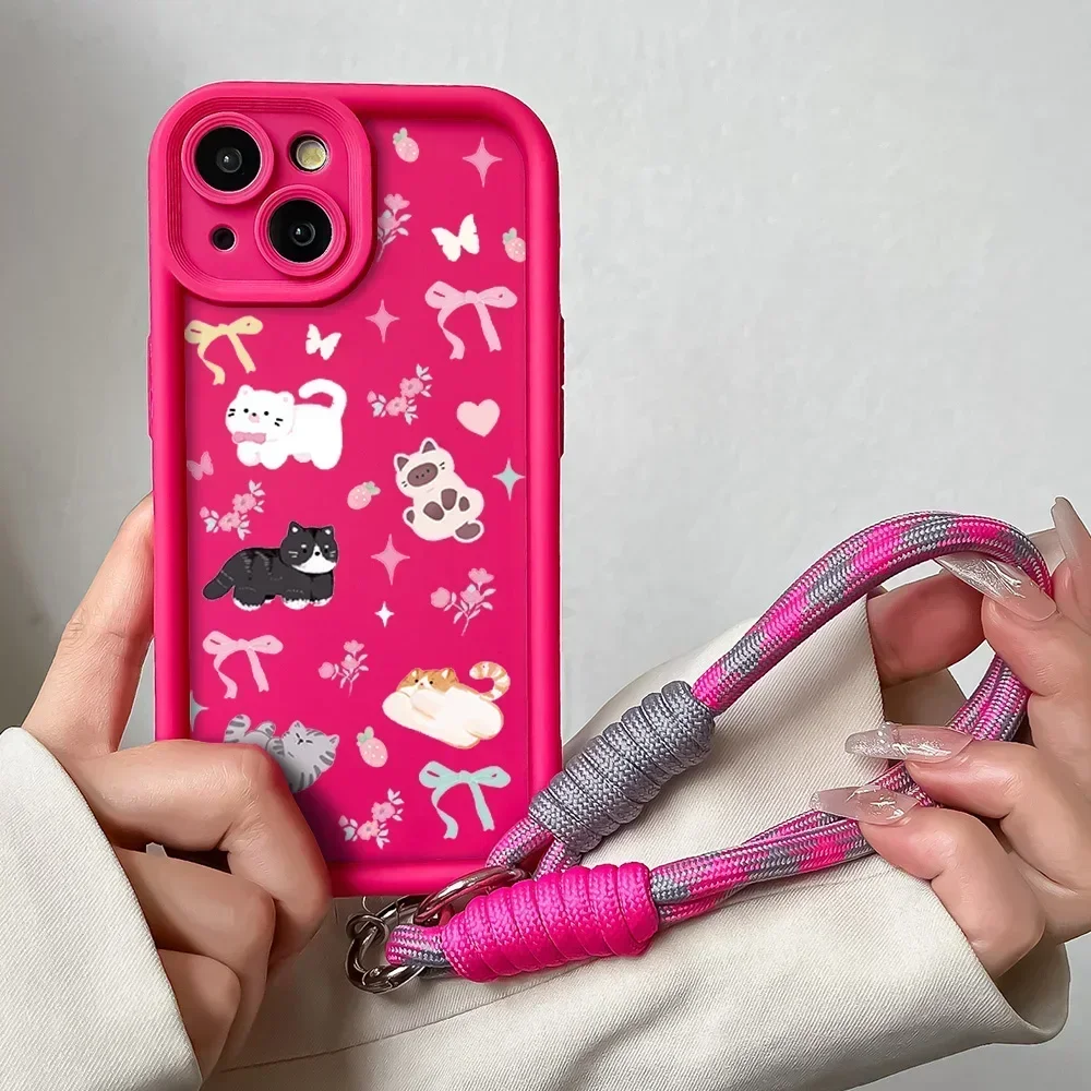 Cartoon Cat Soft TPU Wrist Chain Lanyard Phone Case