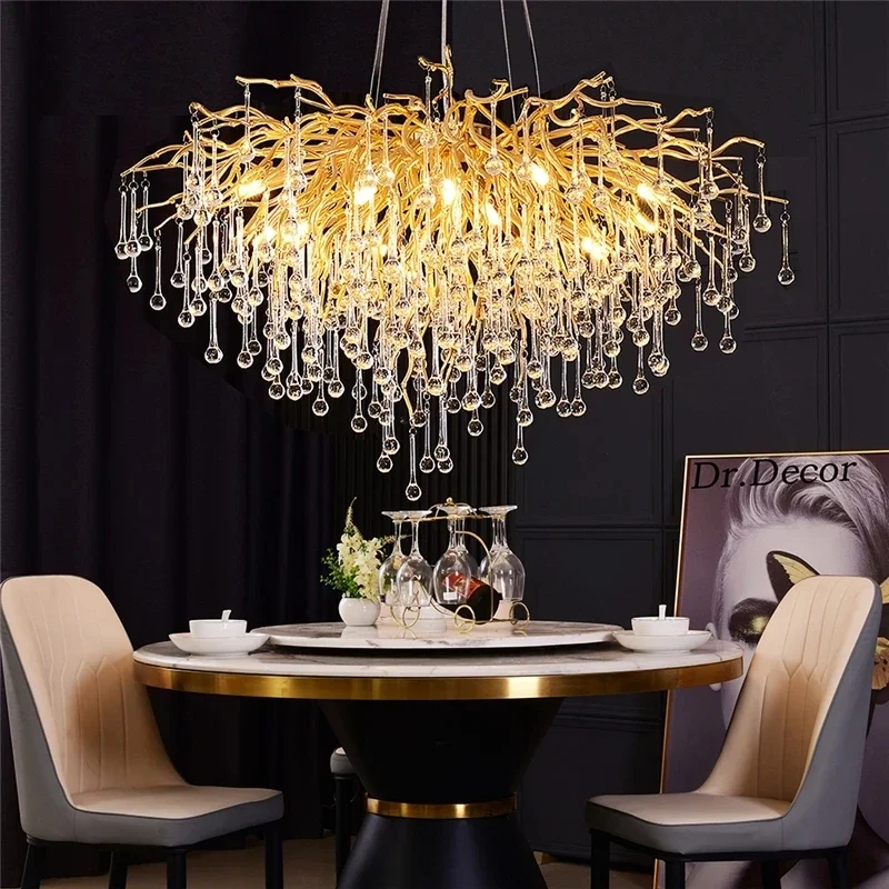 

Crystal Water Rain Drop Pendant Lamp Designer Luxury LED Ceiling Chandelier Tree Branch Light Hotel Hall Restaurant Villa Lustre