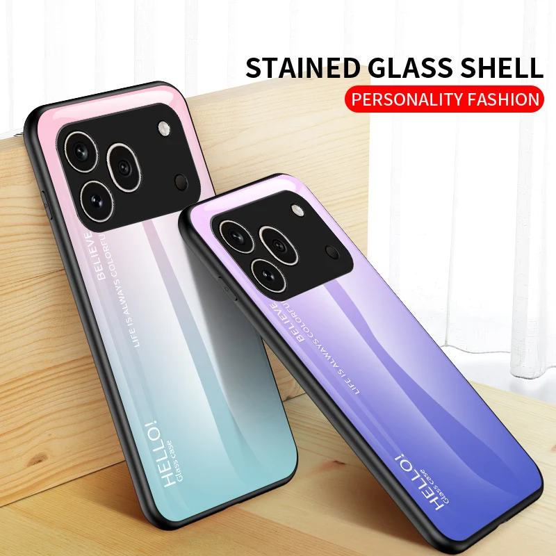 Premium Gradation Tempered Glass Protective Case with Hard Back Bumper