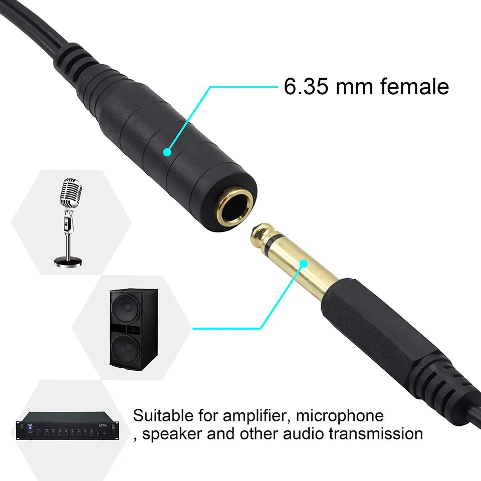 Adaptateur Audio 6.35 Mm Mâle Vers 3.5 Mm Femelle - Plaqué Or - Alliage De Zinc - Neuf