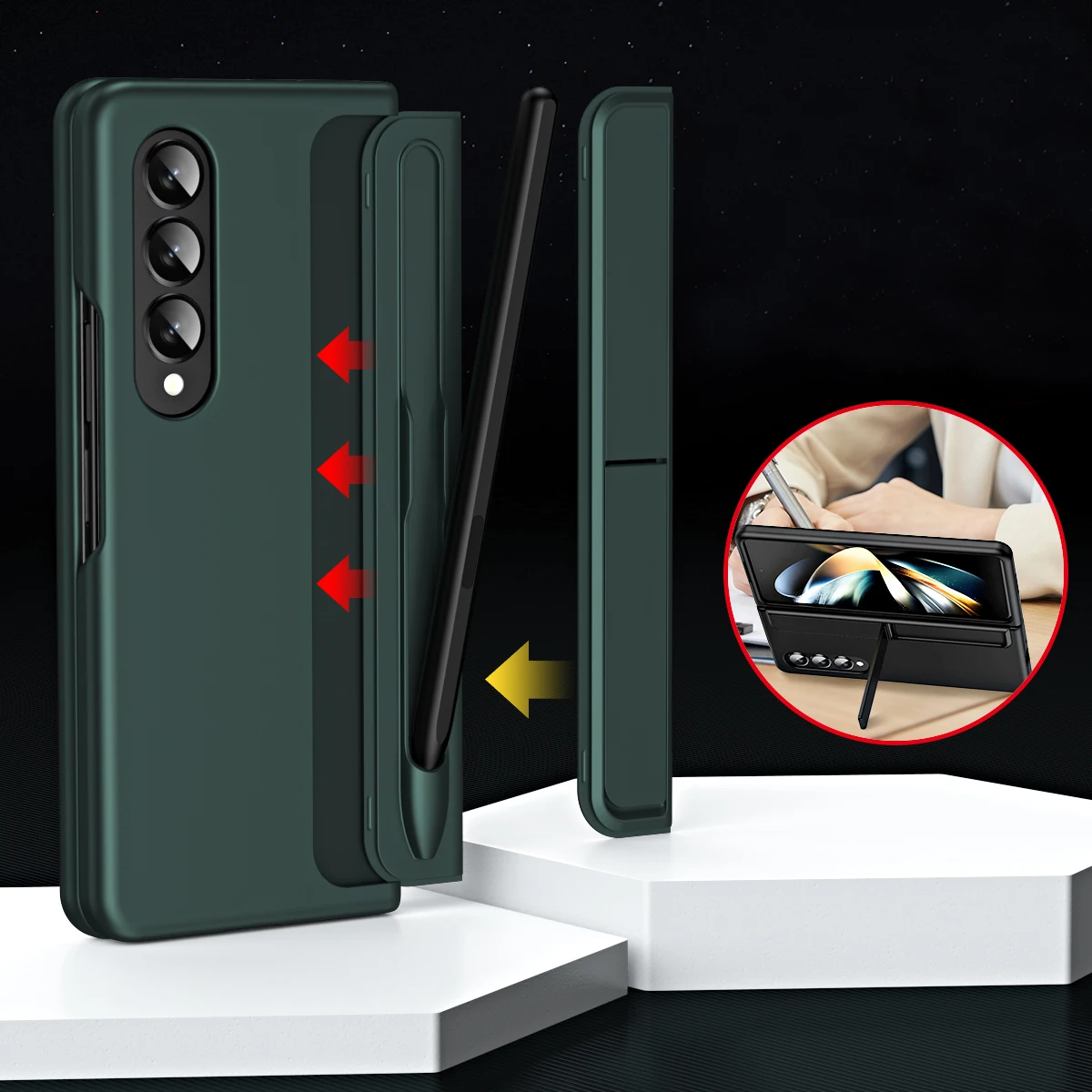 

Чехол для Samsung Galaxy Z Fold 4 3, съемный держатель ручки, невидимый кронштейн, подставка, жесткий матовый чехол из поликарбоната с сенсорной ручкой