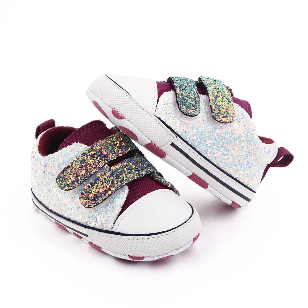 

Newborn Sequins Canvas Shoes Baby Sneakers Toddler Baby Boys Girls Soft Sole Non-slip First Walkers Hook & Loop Shoes for Kids