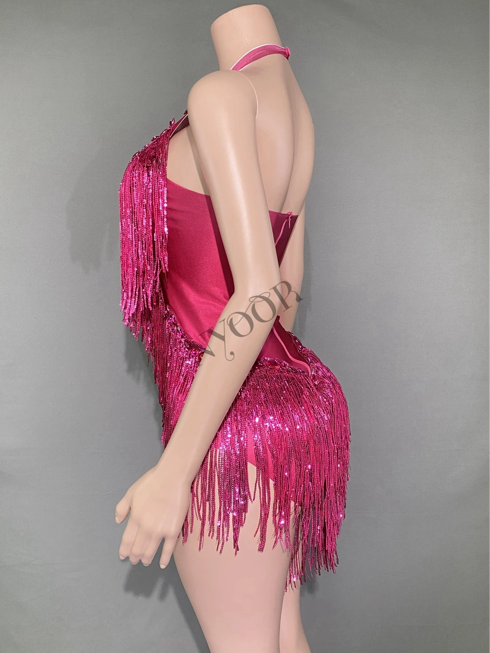 Sparkly Crystals Sequins Fringes Bodysuit For Women Sexy Backless Dance Costume Dancer Performance Show Stage Wear dance dress women costume set