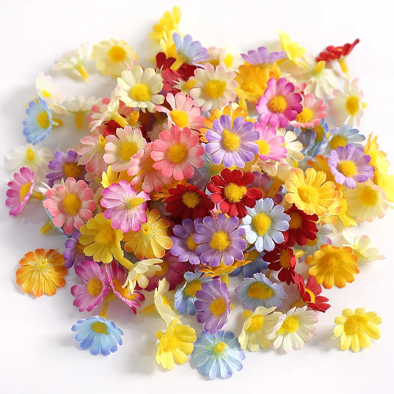 50 Stücke 2 cm Mini Gänseblümchen Künstliche Blumen Seide Gefälschte Blumen Köpfe für Zuhause Hochzeit Dekoration DIY Braut Kranz Dekor Zubehör – Detail 2