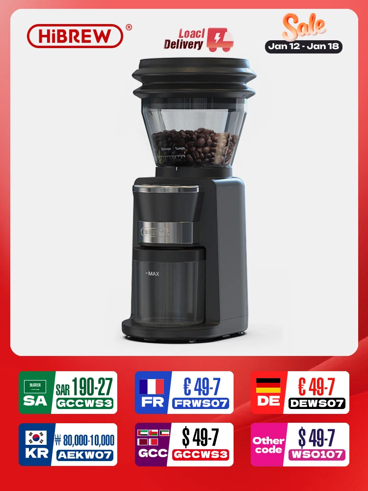 مطحنة القهوة HiBREW مطحنة القهوة الكهربائية الأوتو...