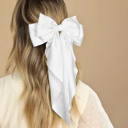 Elegant Chiffon Bow Hair Clip - Solid Color Hairpin Barrette Accessory (S1 - White)