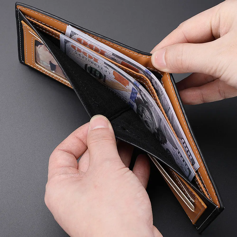 New Black Carbon Fiber Men's Luxury Wallet Leather Original High-end Folding Card Wallet Coin Purse Personalized Birthday Gift