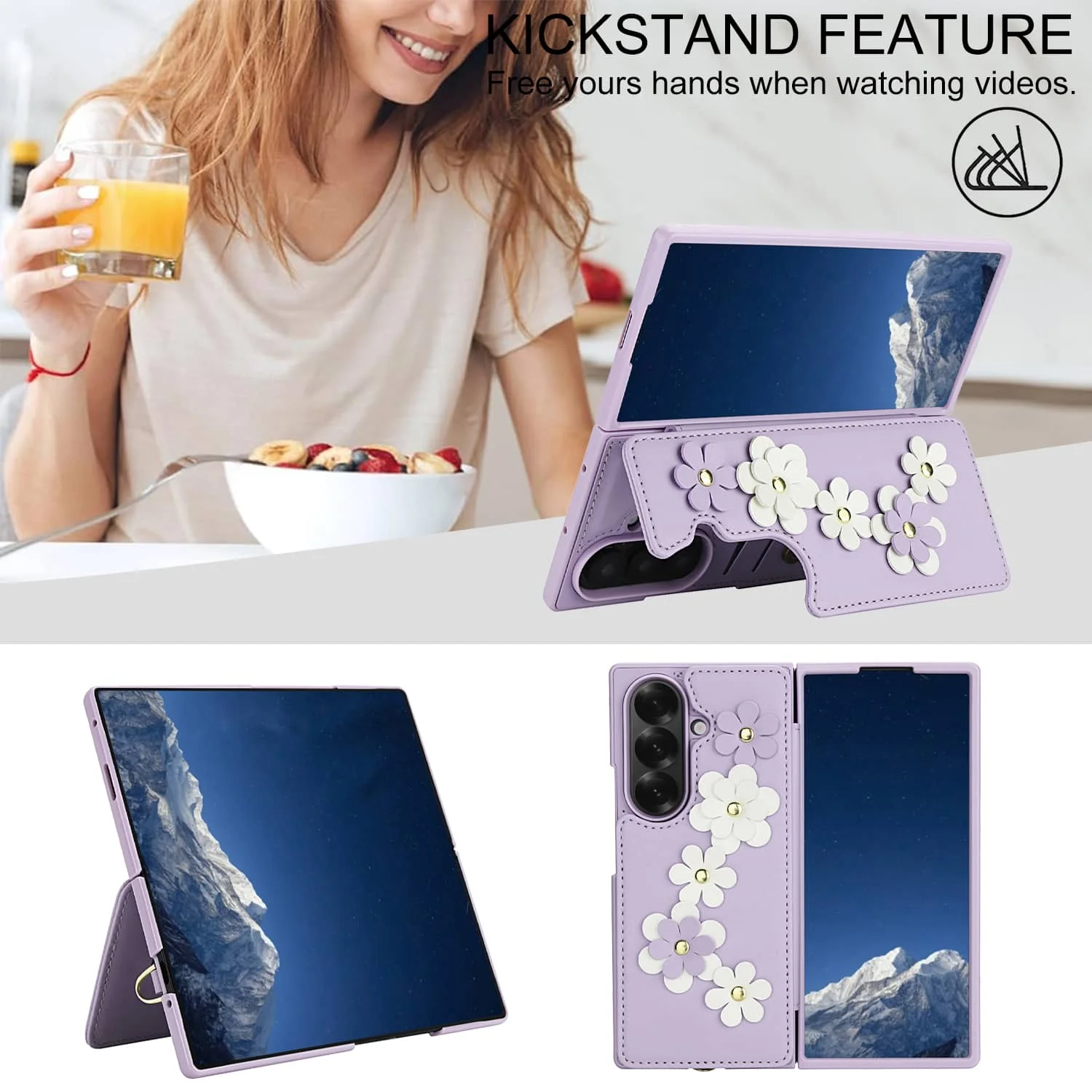 Floral Crossbody Wallet Phone Case with Card Holder & Magnetic Kickstand - Shockproof Design