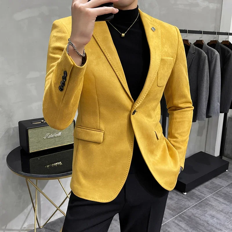 

2023 High Quality Blazer Men's British Trend Premium Simple Business Elegant Fashion Casual Gentleman Slim Suit Deer Velv Jacket