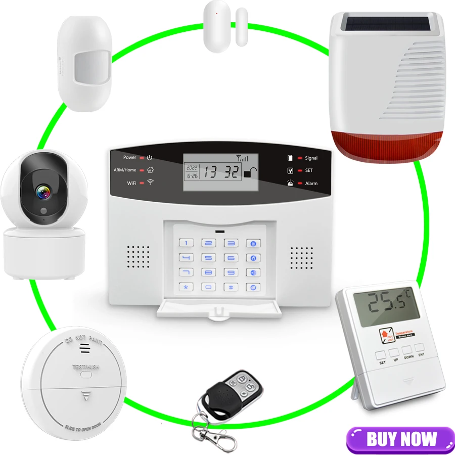 Security System Security Alarm Wireless Alarm Tuya WiFi GSM Smart Alarm System Home Security Protection Door Window Smoke Sensor Smart Life Alexa Voice Control