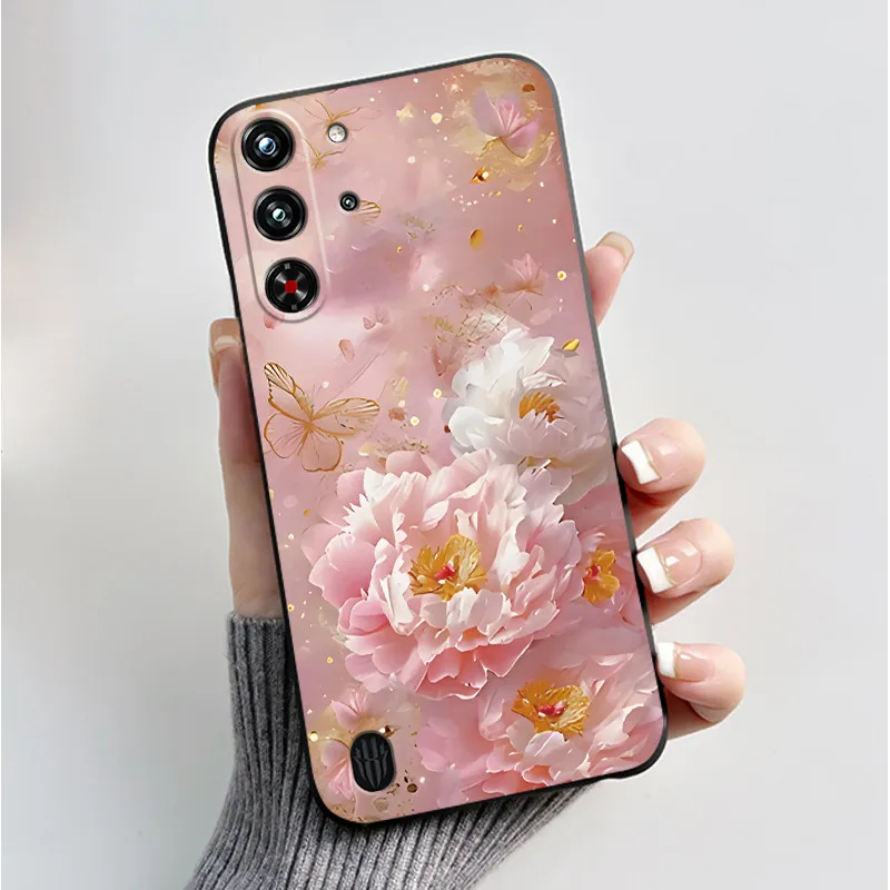 Soft Silicone Black Shell with Cute Flower Design - Protective Case