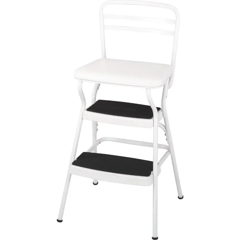 

COSCO Stylaire Retro Chair + Step Stool with flip-up seat (white, one pack)