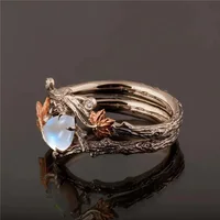 Bague Vintage en pierre de lune feuille d'érable, 1 pièce, parfaite pour un usage quotidien et les fêtes 2
