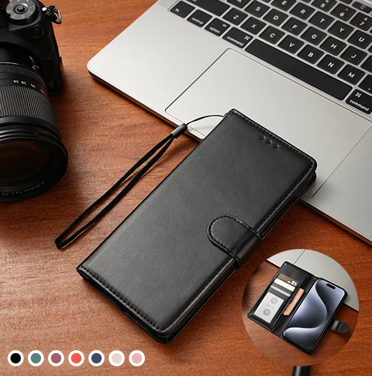 Leather Flip Wallet Case - Elegant Coque