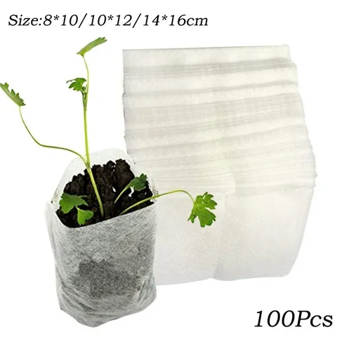 

100Pcs Different Sizes Biodegradable Non-woven Seedling Pots Eco-Friendly Planting Bags Nursery Bag Plant Grow Bags for Garden