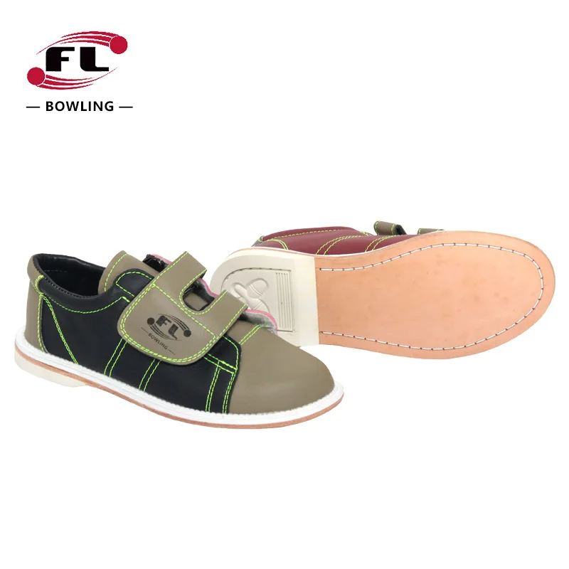 Professional Unisex Bowling Shoes PU Leather Anti Slip Bowling Shoes Men Women Hook Loop Sports Training Sneakers Contrast Color