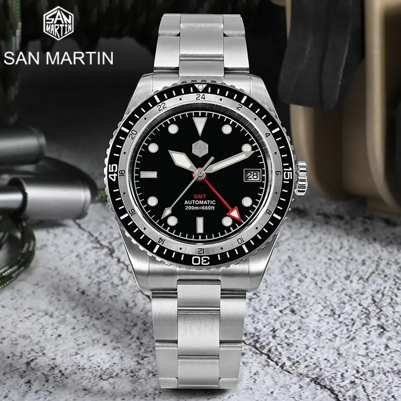 

San Martin Men Watch Luxury Sports Diving Watch Japan NH34 GMT Business Automatic Mechanical Wristwatch Sapphire Waterproof 200m