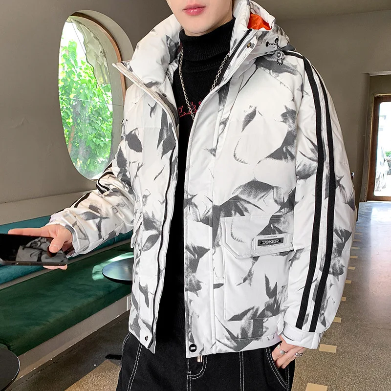 

M-3xl Mens White Duck Down Jacket Winter Male Coats Zipper Hooded Short Style Camouflage Casual Outerwear Clothes H153