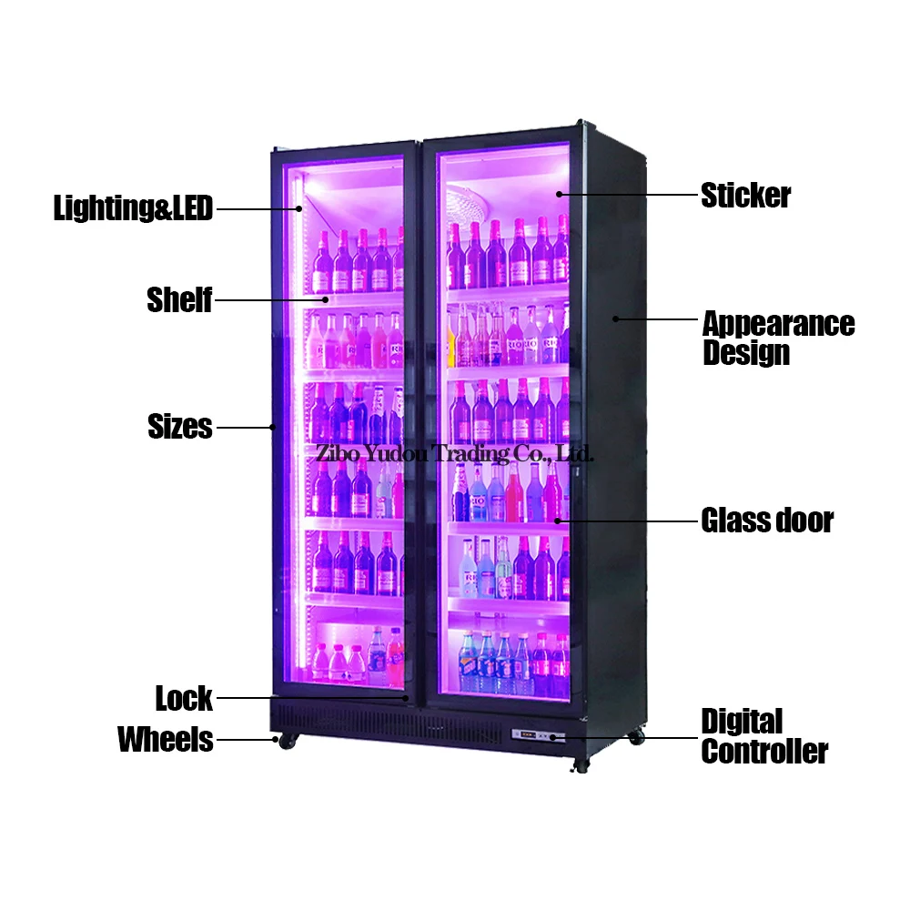 1/2/3/ Glass Door Multicolor LED Light Beer Red Wine Display Refrigerators Fan Cooling Fridge Bar Coolers Freezers