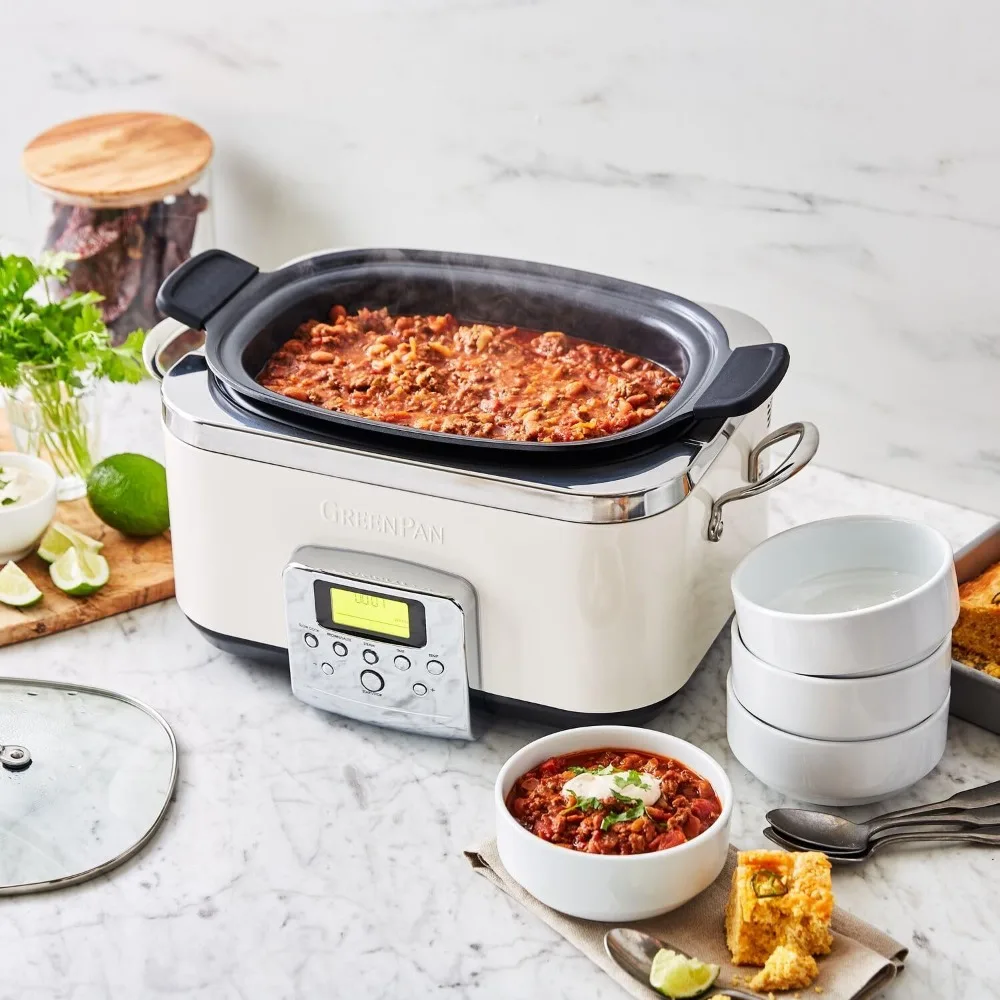 Elite 8-in -1 Programmable 6QT Electric Slow Cooker, Dishwasher Safe Lid & Removable Crock, PFAS-Free Healthy Ceramic