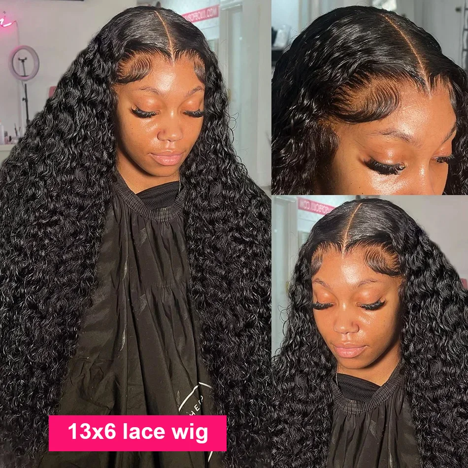 30 40 Inch 200 Density Black Deep Wave 13x4 Transparent Lace Front Wig Human Hair Brazilian natural Curly 13x6 Lace Frontal Wigs