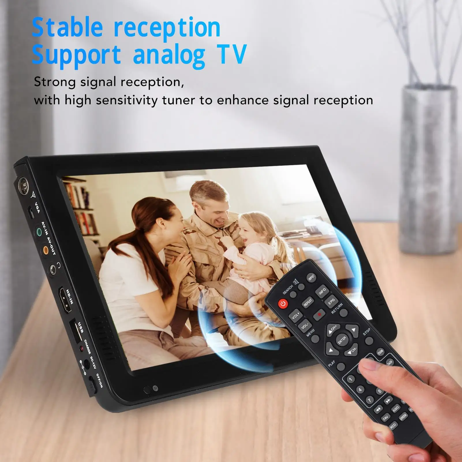 10 Inch HD Portable TV 1080P TFT LED Video Player for home & Car, Rechargeable with EU Plug 100-240V