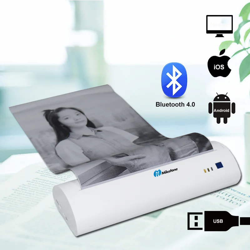 

Milestone Portable Thermal Printer Mini A4 printer USB portable printer A4 size Barway wireless Receipt Printer Document Thermal