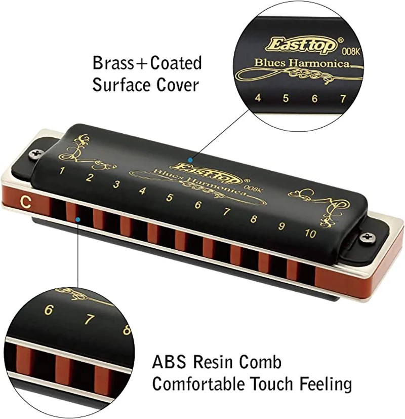 008K Diatonic Harmonica 10 Holes 20 Tones Blues Harp Mouth Organ Harmonica with Black Cover Standard with Canvas Bag diatonic harmonica,mouth harp