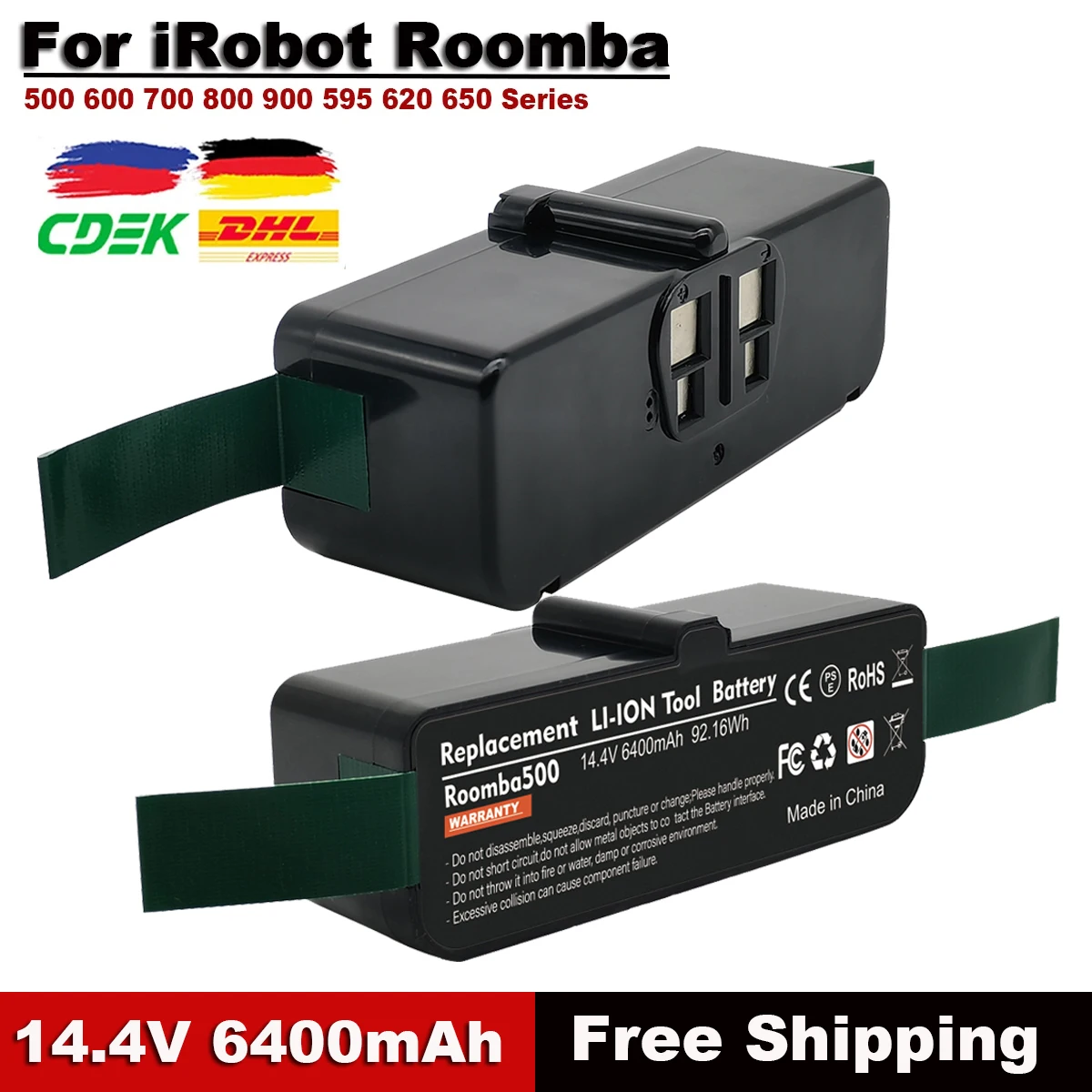 Batteria Per Irobot Roomba 14.4V 6.4Ah Batteria Ricaricabile Per Irobot Roomba 500 600 700 800 900 595 620 650 780 Batterie