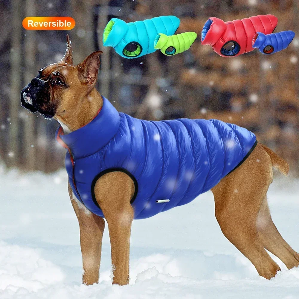 

Warm Winter Dog Clothes Vest Reversible Dogs Jacket Coat 3 Layer Thick Pet Clothing Waterproof Outfit for Small Large Dogs