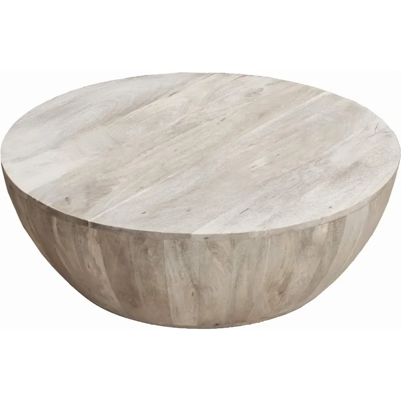 

The Urban Port 12-Inch Height Round Mango Wood Coffee Table, Subtle Grains, Distressed White