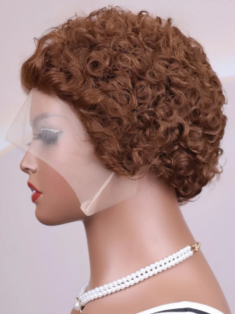 4/27 99j 4# Pixie Cut Wig Curly Human Hair 13x1 Lace Frontal Wigs Human Hair Short Bob Human Hair Wigs Lace Front Wigs For