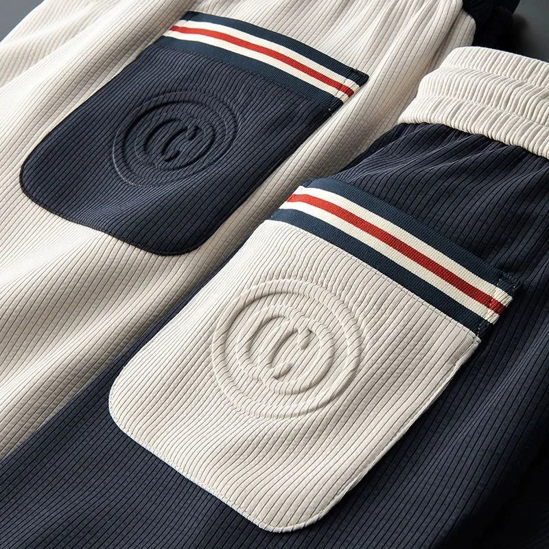 High grade and soft Cool feeling Modal casual pants men's 2024 summer trend color contrast stitching bee embroidery sports pants