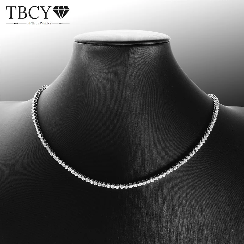 

TBCYD 2mm 3mm D Color VVS1 Moissanite Tennis Necklace For Women S925 Silver Full Diamond Bezel Neck Chain Luxury Party Jewelry