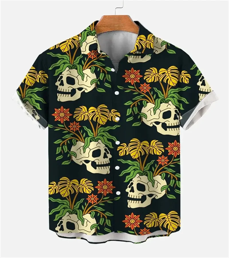 

Vintage Skull Floral Men's Shirts Funny Skull 3D Print Streetwear Short Sleeve Tee Hawaiian Shirt Print Lapel Shirts For Men