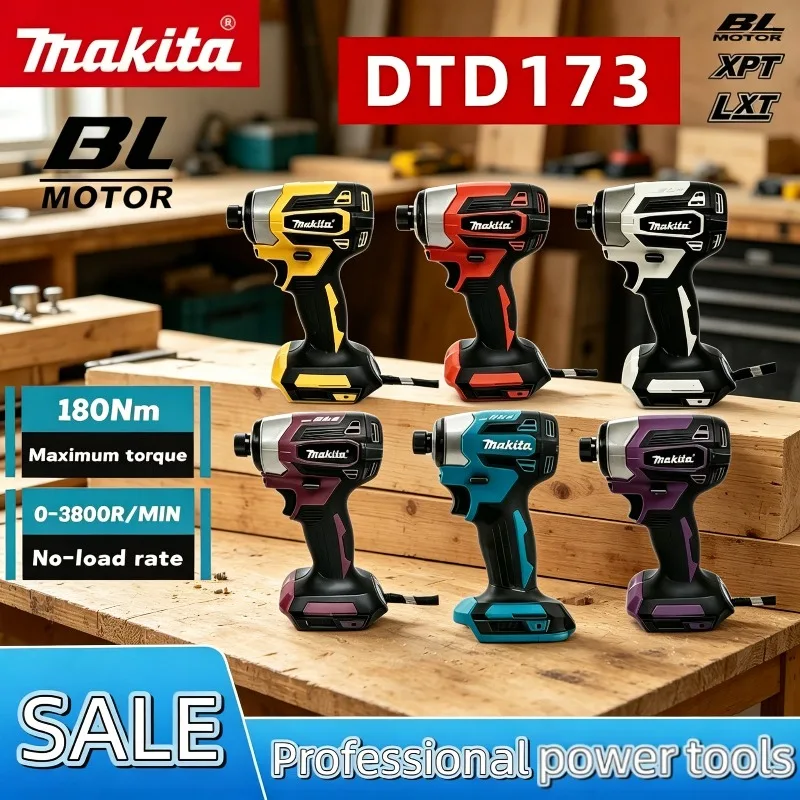 Makita DTD173 1800RPM 무선 임팩트 드라이버 180N.m 브러시리스 모터 전기 드릴 목재/볼트/T-모드 마키타 배터리용