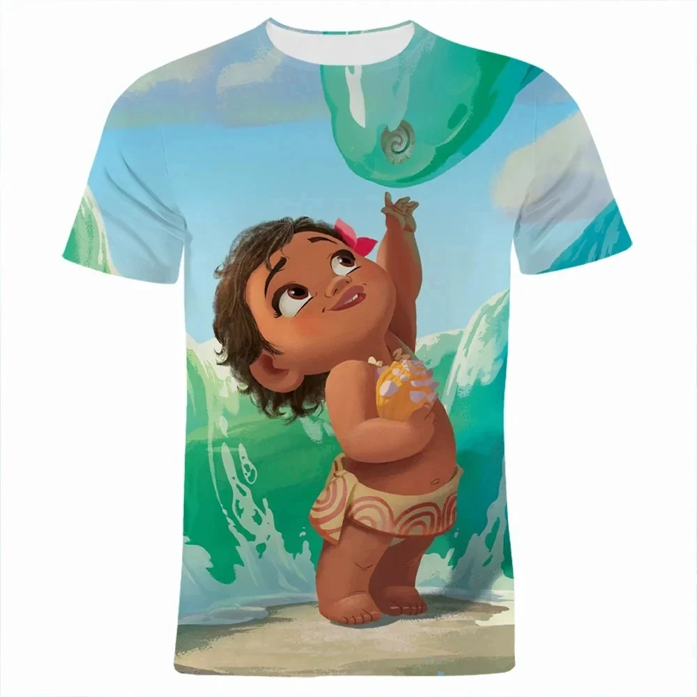 Disney Girls Summer Movie Print T-shirt Princess Moana Kids Boys Clothes Cartoon T Shirt Short Sleeve Adults Women Men Tee Tops 4