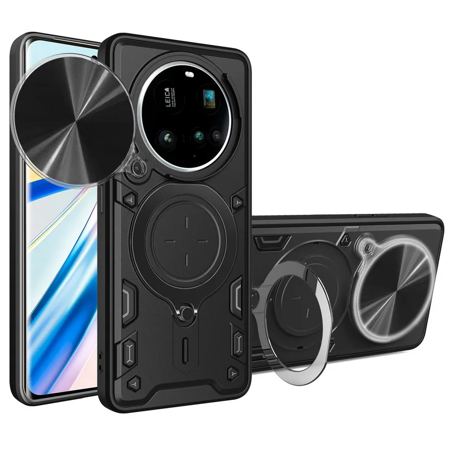 Enhanced Metal Ring Holder Magnetic Car Mount Case with Rotating Holder and Camera Protection