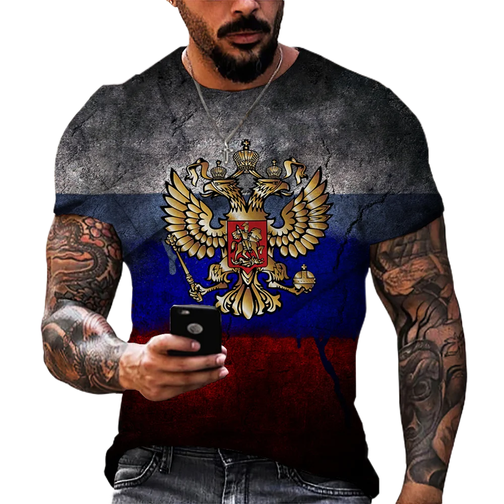 

Мужская летняя футболка с надписью, разноцветная Повседневная футболка из полиэстера с короткими рукавами и принтом российского флага в стиле Харадзюку, 2022