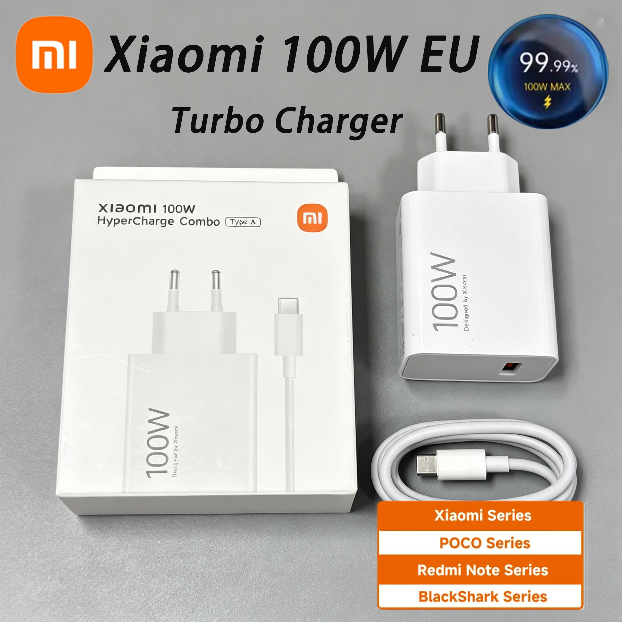100W EU Turbo Fast Charger with 1M 6A Type C Cable