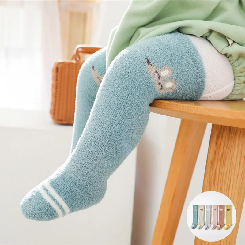 Winter Autumn Thicken Plush Warm Thermal Stockings Tight Hot Cartoon Animal Striped Knee High Long Sock for Baby Boy Girl