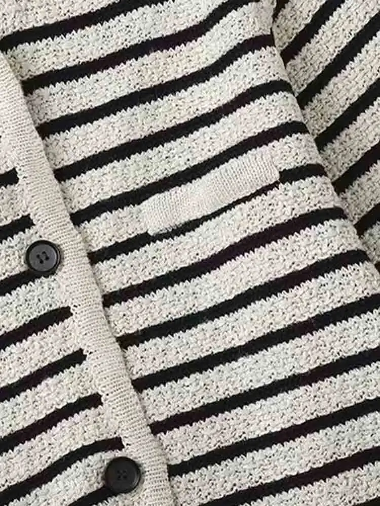 Abrigo fino a rayas en contraste para Mujer, ropa de abrigo Retro de manga larga con cuello redondo y botones, moda de primavera, 2024