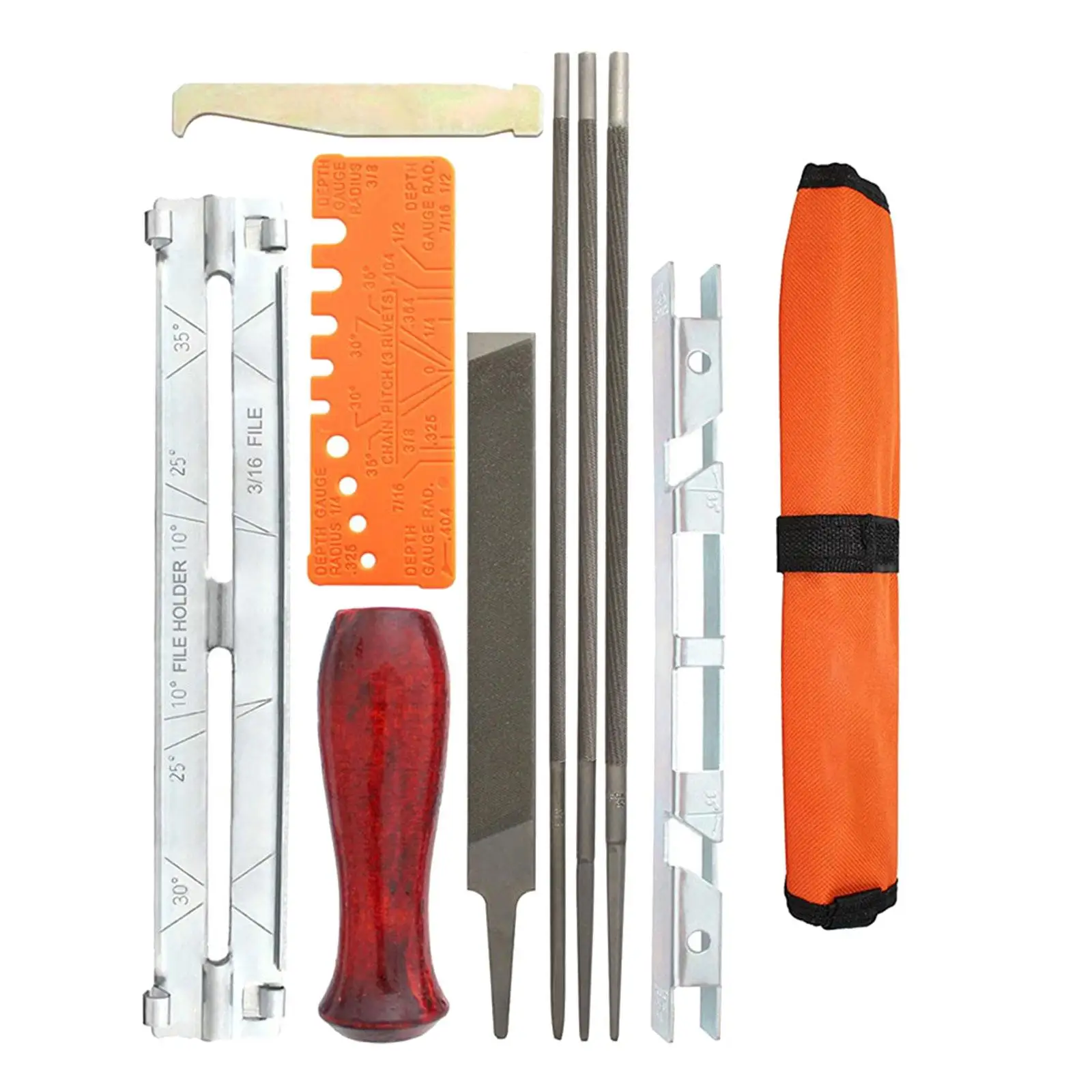 

10 Pieces Chainsaw Sharpener File Set with Tool Pouch Hardwood Guide Bar File Contains 5/32" 3/16" 7/32" Round Chainsaw File Set