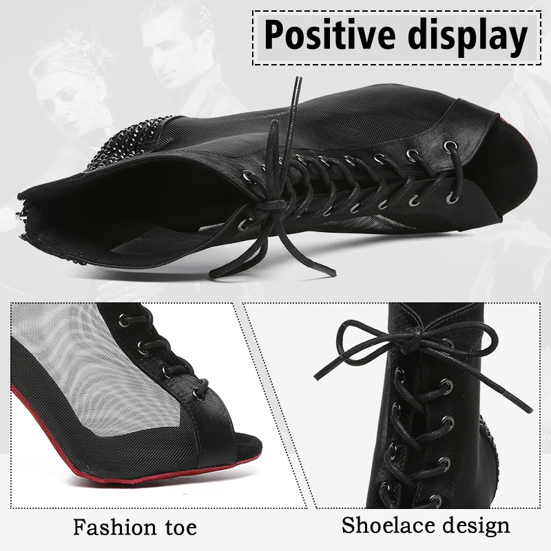 DKZSYIM Women Latin Dance Shoes Rhinestone Ballroom Party Lace-Up Tango/Salsa Dancing Shoes High Heels 6-10CM Soft Suede Sole 2