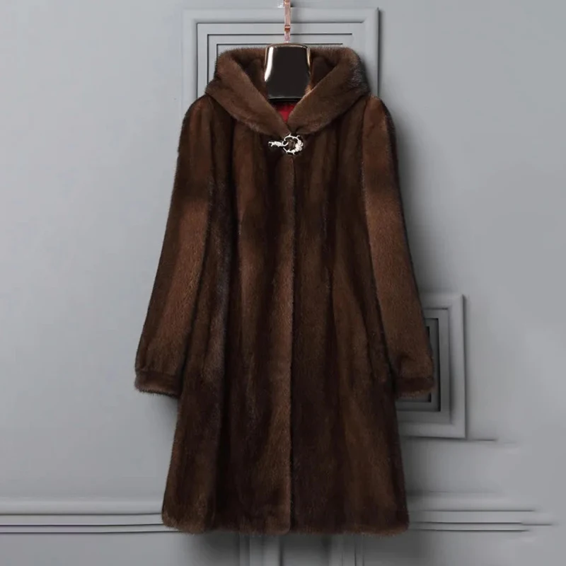 Fashion Fur Coat Female New  Female Middle-aged And Elderly Winter Large Size Hooded Temperament Imitation Mink Velvet Long Coat